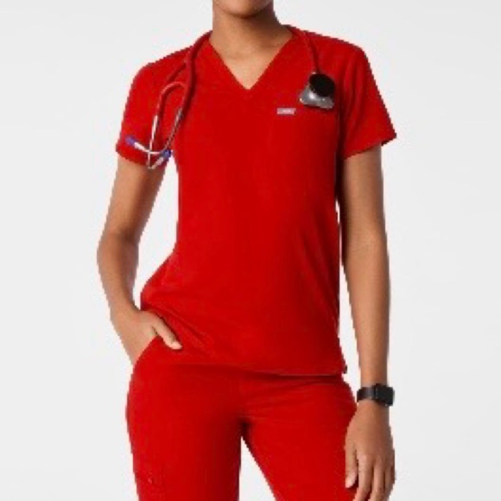 Women's Red One-Pocket Scrub Top FIGS